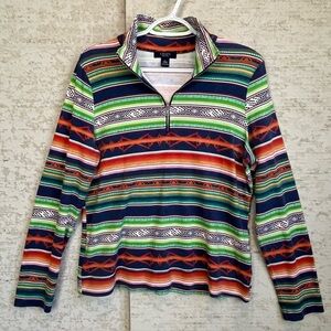 Chaps Southweatern Aztec Colorful Striped Quarter-Zip Pullover Sz L